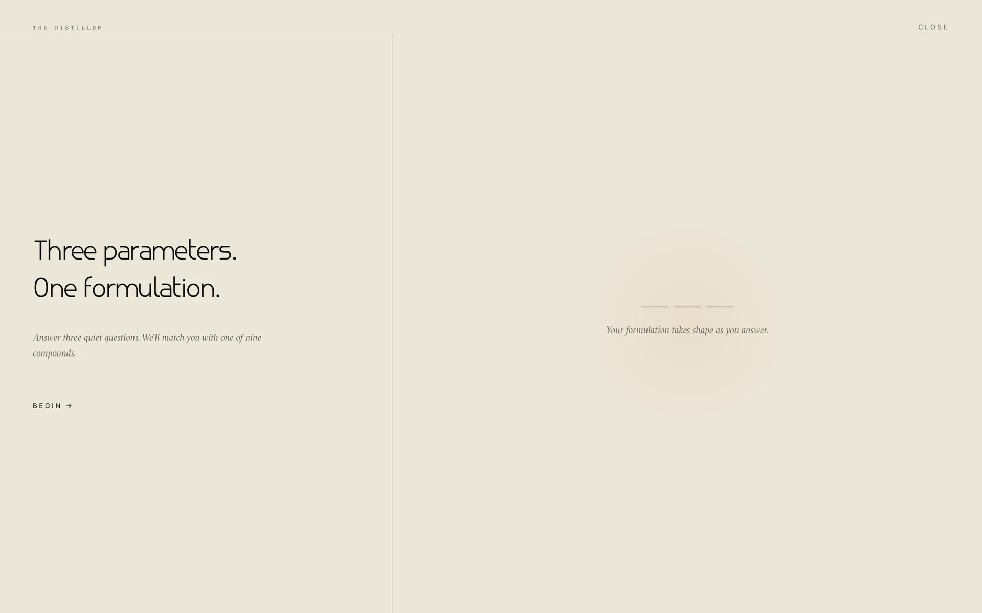 The Distiller — three quiet questions that match one of nine formulations.